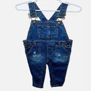 7 for All Mankind Girls Denim Overalls Distressed Skinny Jeans Kids Size 18M EUC